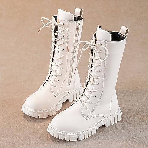 Girls Lace Up Riding Boots Mid Calf Combat Boots PU Leather Side Zipper Punk Gothic Boot Costumes Dance Stage Outfit2