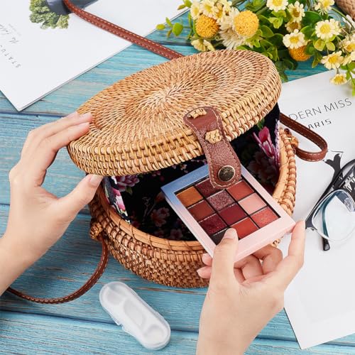 GORGECFAFT Handwoven Round Rattan Bag Large Straw Bag for Women Handmade Wicker Woven Purse Circle Oval Brown Straw Boho Bags Shoulder Imitation Leather Adjustable Strap for Women Travel3
