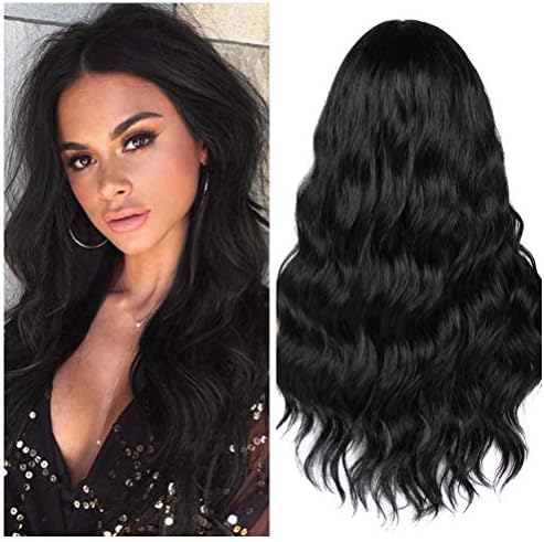 Quantum Love Lace Part Natural Wave Wigs Daily Cosplay Heat Resistant Synthetic Wig Long Deep Wavy Wigs for Women Natural Black Color