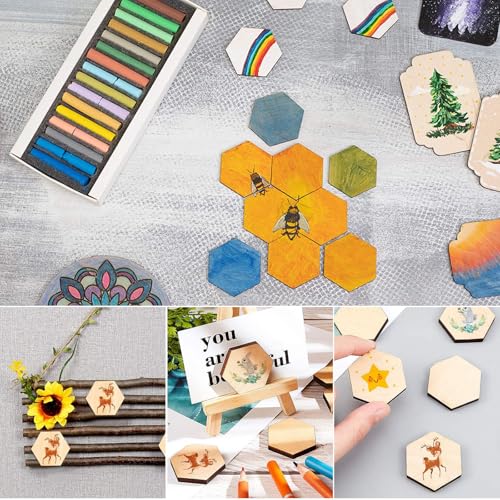 VOSAREA 50pcs Hexagon Wooden Cutouts 50mm Unfinished Wood Pieces for DIY Crafts and Decorations, Natural Beige Wood Material with Superb Cutting Technique, Safe to Use for Creative - Image 9