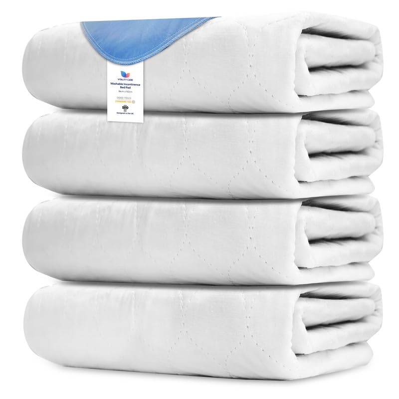 Vitality Care Potty Training Bed Pads, Waterproof Mattress Protector with 5-Layer Protection, Non-Slip Tuck-in Flaps, Machine Washable, White, 86 x 91 cm, Single