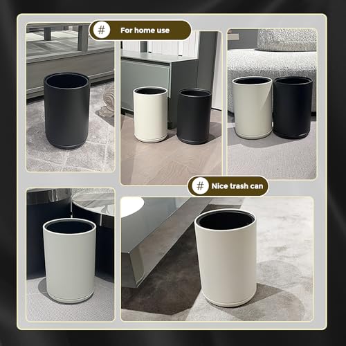Image of 2.6 Gallon /10L White Bathroom Trash Can, Metal Small Waste Basket, Open Top Rv Garbage Can for Bedroom, Office, Kitchen, Hotel, Toilet (10L White)