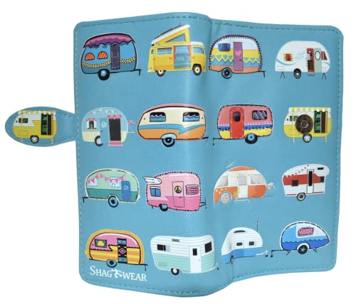 Shag Wear Happy Campers Large Wallet For Women Blue 7"3