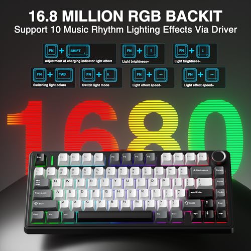 AULA F75 HE Clavier de jeu sans fil, clavier de jeu magnétique à effet Hall avec déclenchement rapide, BT5.0/2,4 GHz/USB-C, actionnement réglable, taux de scrutation de 8000 Hz, clavier TKL – vue 4