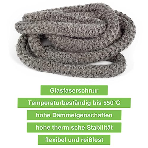 YOCCEK Ofendichtschnur Ofendichtung Kamindichtung Feuerfest Glasfaserschnur Türdichtung für Kaminofen Kamin Smoker Grill Rohrisolation Revisionsklappen Abdichten (Φ 6mm x 2.5m)