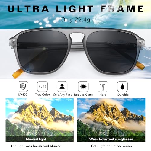 FEISEDY Polarized Aviator Mens Sunglasses Square Modern Women Vintage Style Acetate Frame UV400 B01914