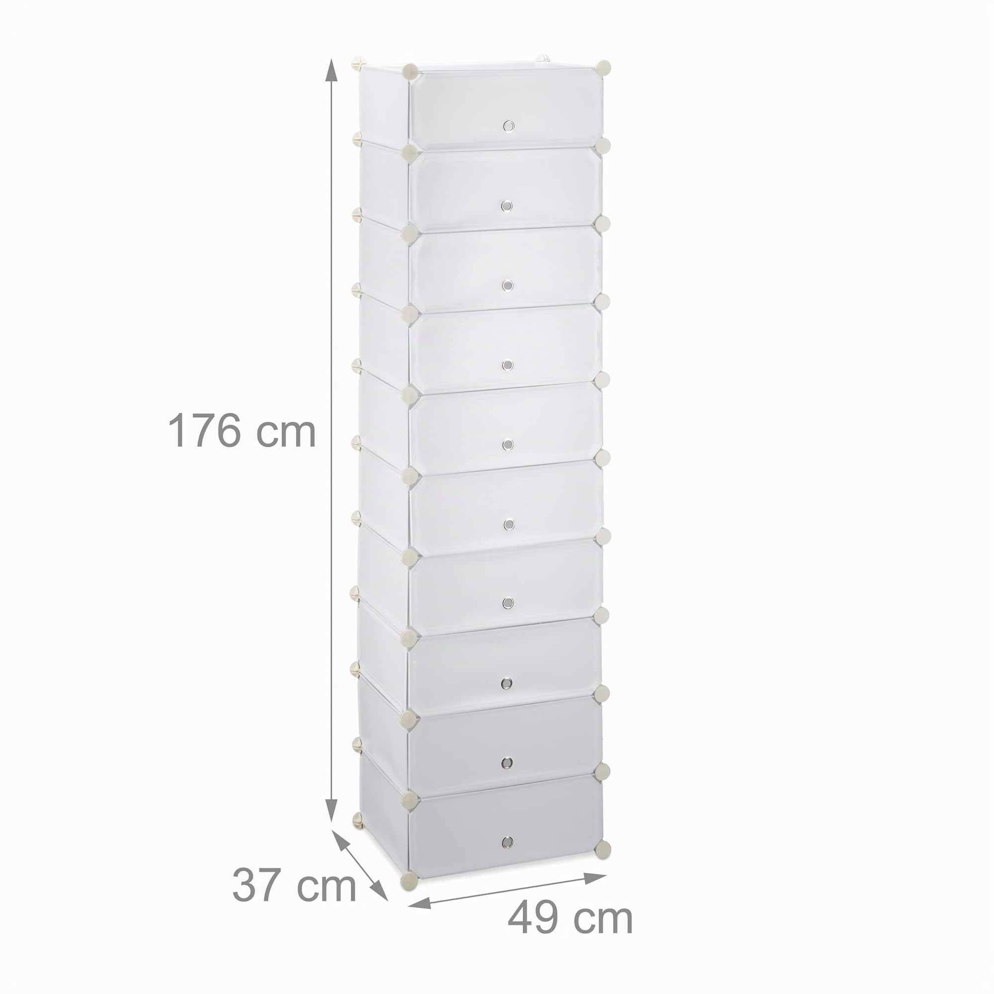 Relaxdays 10021963_49 Scarpiera Armadio, 10 Ripiani, Sistema a Incastro, Salvaspazio, HxLxP 176 x 49 x 37 cm ca., Bianco