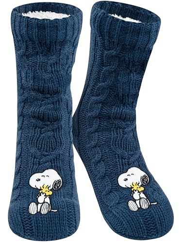 United Labels The Peanuts Snoopy Kuschelsocken für Damen Blau 35-38 flauschige Stoppersocken warme Socken Hüttensocken