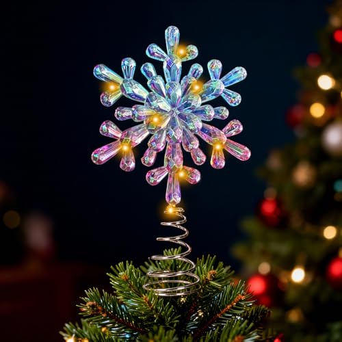 SPERMUOY Weihnachtsbaumspitze Schneeflocke,20CM Stern...