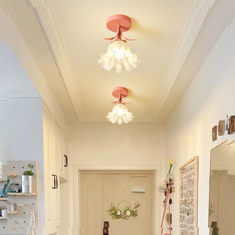 LITFAD Acrylic Semi Flush Mount Ceiling Light 1-Light Flower Shape Ceiling Lighting Mordern Close to Ceiling Light Fixture for Bedroom Hallway Living Room Dining, 110V-120V, Pink