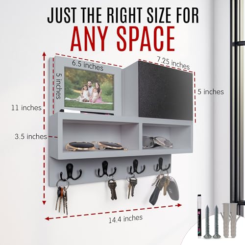 Spacelog Key and Mail Holder for Wall with Chalkboard – Magnetic Picture Frame Key Holder Wall Mount, Cool Grey with Subtle Blue Undertone, Dual Storage & Cupboards - Image 3