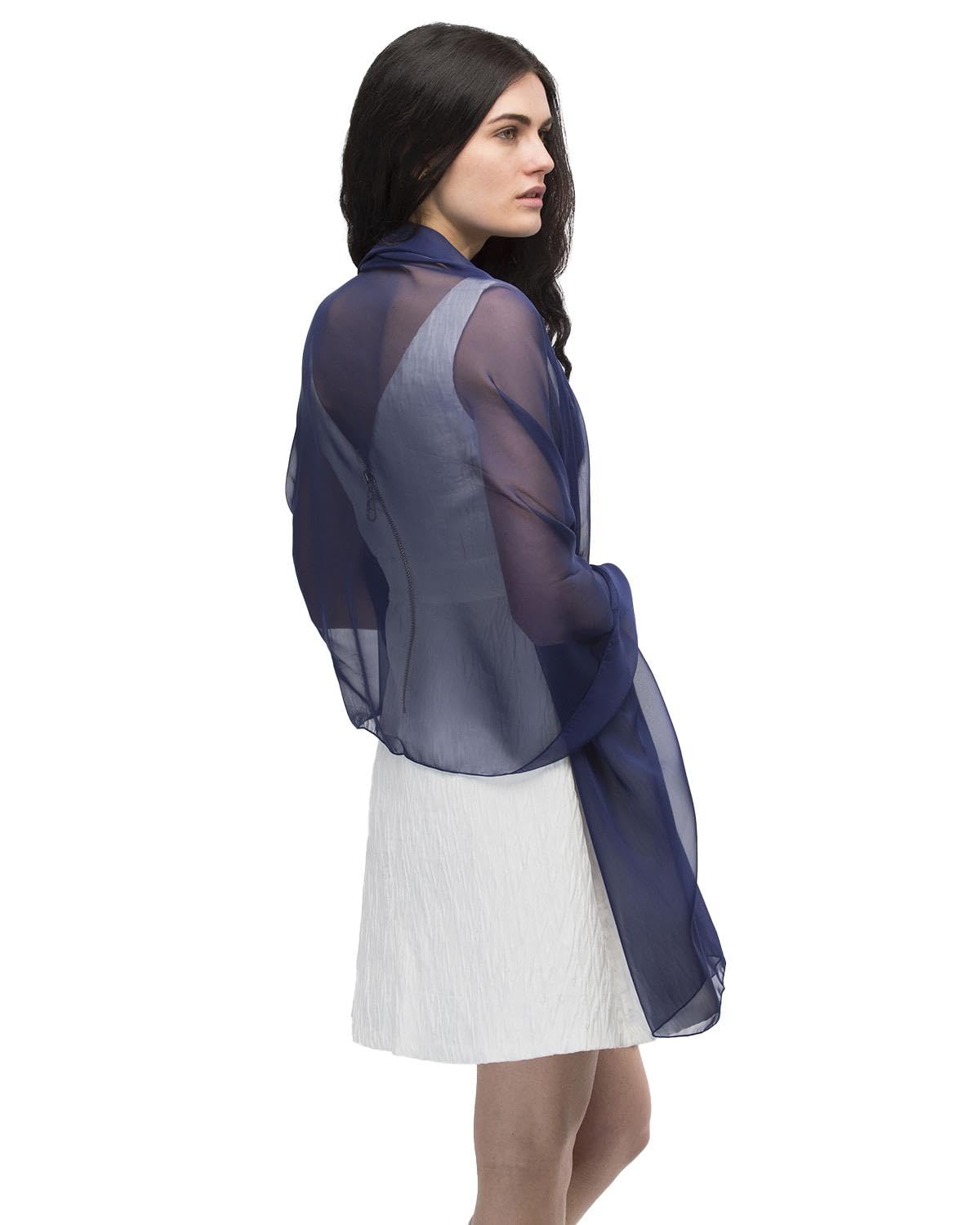 Basic Sense Large Plain Chiffon Shawl Scarf - Vibrant Sheer Accessory for Weddings and Evening Party, Navy
