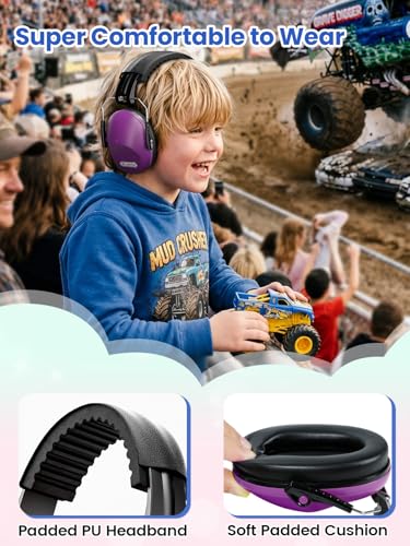Image of Dr.meter Ear Muffs for Noise Reduction SNR27.4 Kids Ear Protection with Adjustable Headband - Kids Noise Cancelling Headphones for Concerts, Football Game, Fireworks and Air Shows - Dark Purple