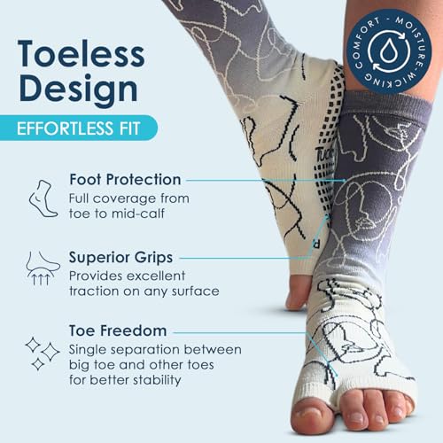 Tucketts Crew Toeless Non-Slip Grip Socks - Anti Skid Yoga, Barre, Pilates, Home & Leisure, Pedicure2