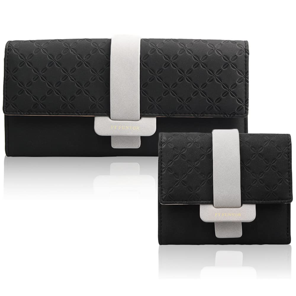 FT FUNTOR RFID Wallets for Women, Trifold Womens Wallet with Coin Zipper Pocket Vegan Leather Ladies Wallets Coins Zipper Pocket (Black)