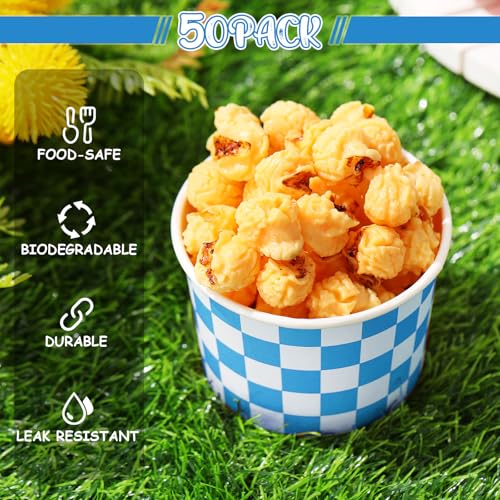 Image of Zopeal 50 Count Blue Checkered Ice Cream Cups Disposable Race Car