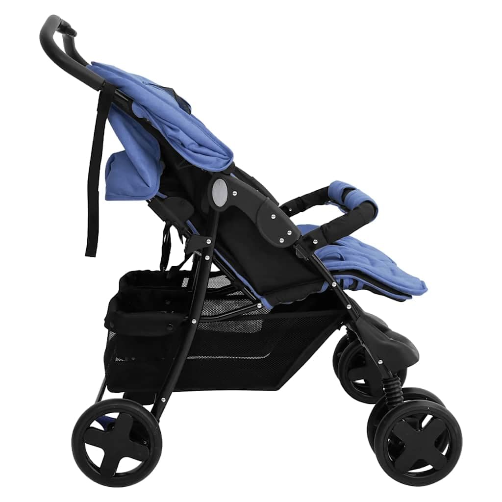Poussette Double, Poussette Deux Places pour Jumeaux Pliable Bleu marine Acier