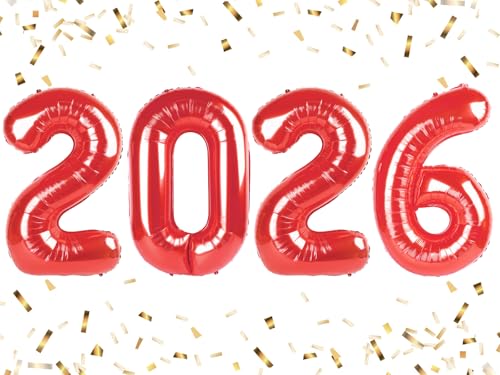 Image of Number Balloons Red 2026 Balloon 40 inch for 2026 Party Decorations | Saturated Color, Large 40 in, With Straw & Hanging Hole, For Back-to-School Season, Wedding, Christmas, New Year, Anniversary