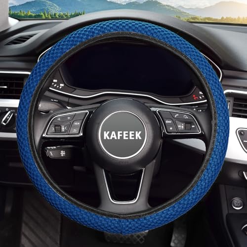 Image of KAFEEK Elastic Stretch Steering Wheel Cover, Universal 15 Inch, Light Blue