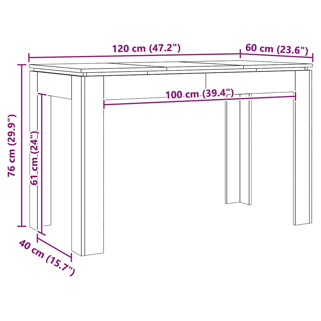 Table à manger en chêne Artisan - 120 x 60 x 76 cm - Table de salle à manger stable avec plateau robuste pour cuisine, salon et repas familial - Table de cuisine polyvalente avec support pour