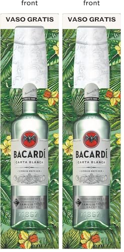 Bacardi Carta Blanca Ron Blanco Superior, Ron Caribeño Icónico, Óptimo para Cócteles con vaso, 37.5% Alcohol, 1L / 100 cl (Paquete de 2)