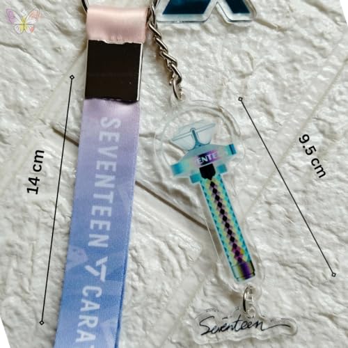 Image of SEVENTEEN Caratbong Lightstick Inspired Acrylic Keychain With Lanyard | SVT & Carat Logo Landyard |Kpop BoyBand | Caratbong Keyring | Seventeen Keychain| Kpop Lightstick