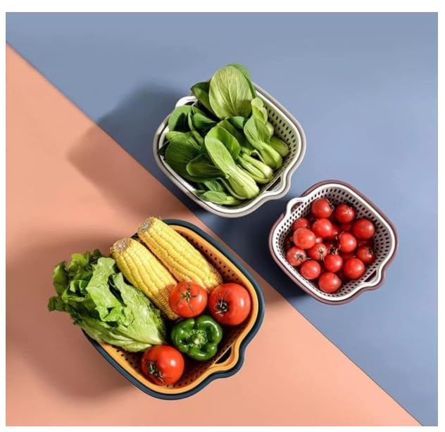 Image of 6-Piece Nesting Colander Basket Set - Space-Saving Square Plastic Strainers for Kitchen Use - Multi-Size Drain Baskets for Washing Fruits, Vegetables, Pasta - BPA-Free (Blue & Yellow)