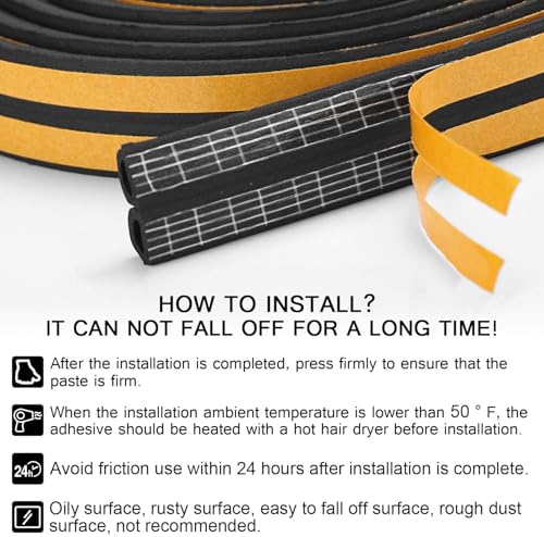 Image of Door Weather Strip Draught Excluder for Doors Self Adhesive Foam Draft Excluder for Windows Door Insulation Strip Weather Stripping Door Seal Strip, Epdm, Foam, Rubber (Black)
