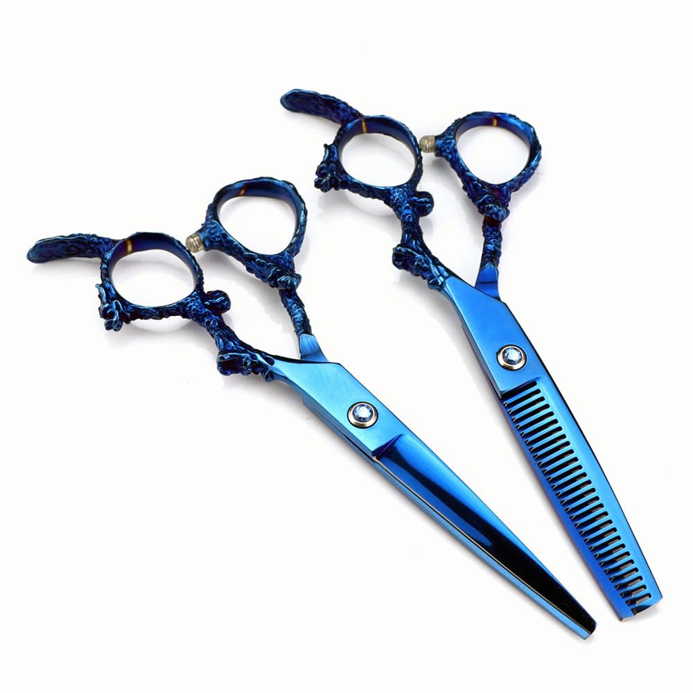 Haarschneideschere, 6 Zoll, Professionelle Japanische 440C-Schere, Blaue Drachen-Haarschere, Effilierschere Für Den Haarschnitt, Friseurschere