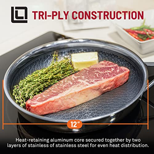 DiamondClad-12-inch-Hybrid-Nonstick-Stainless-Steel-Frying-Pan-Dishwasher-Safe-PFOA-free-SilverBlack