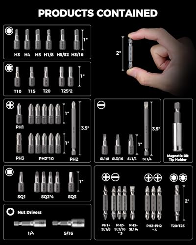 Image of toolant Complete Screwdriver Bit Set, 46-Piece S2 Steel Driver Bits Set with Storage Case - Hex, Torx, Phillips, Slotted, Square,Nut Driver- for Home DIY, Appliance Repair,Beginner-Friendly