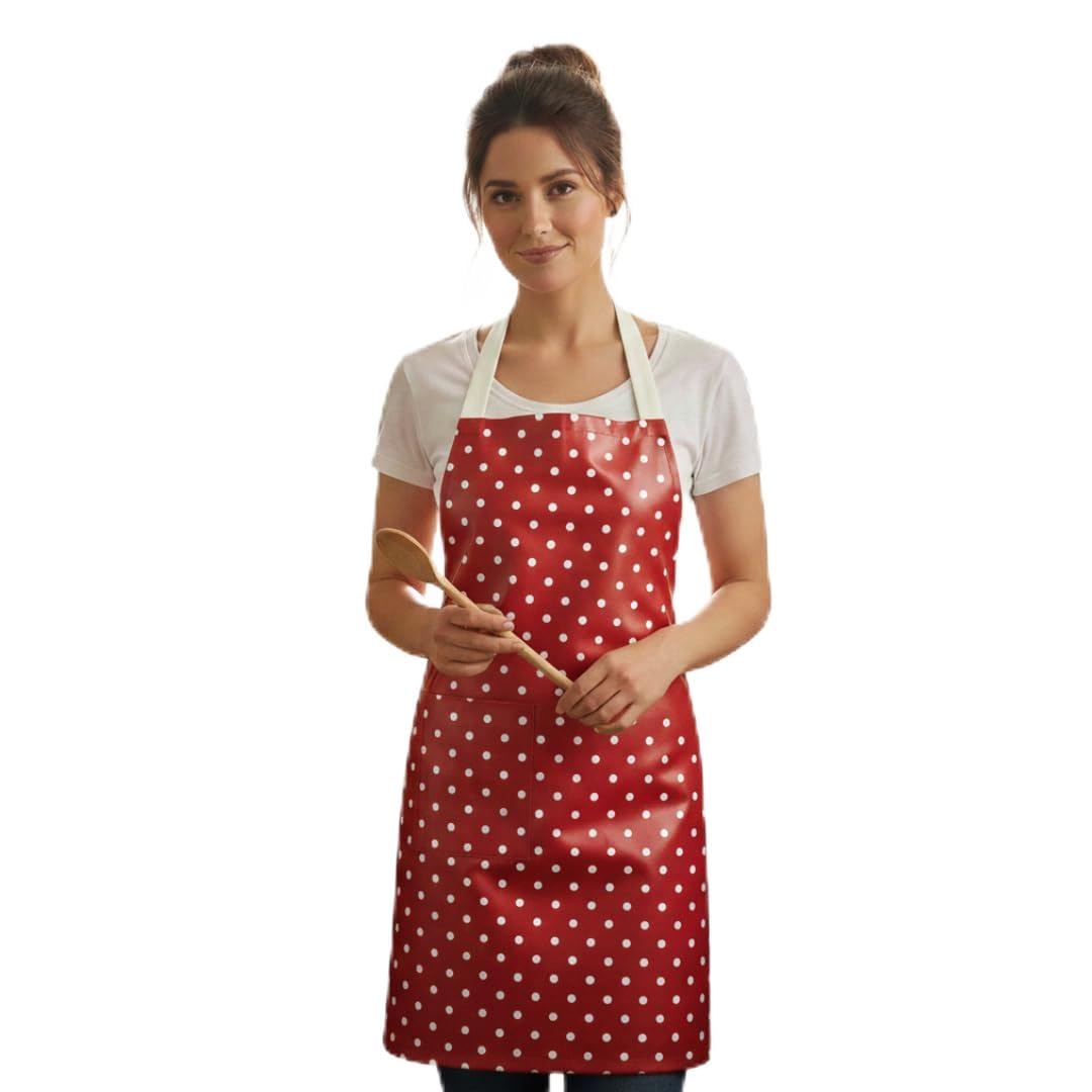 Jolee Tablecloths Dotty Red Jolee Polka Dot Oilcloth Wipe Clean Apron For Adult - 74Cm
