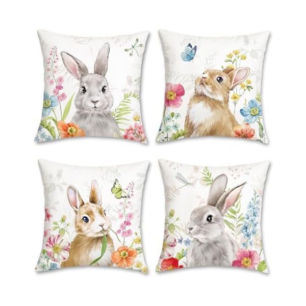   Bonhause-Sping-Bunny-Throw-Pillow-Covers-18-x-18-Inch-Rabbit-Floral-Spring-Decorative-Pillows-for-Couch-Sofa-Garden-Patio-Spring-Decor-Set-of-4