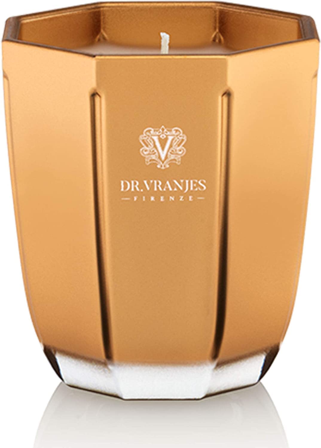 Dr. Vranjes - Decorative Scented Candle Oro - Oud Nobile 200 g / 18 oz, Refined Colored Glass Vessel Hand-Made, Octagonal Form, Color Gold, Made in Italy