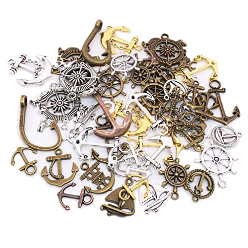 Houhounb 100 g Retro Punk Colgante Metal Colgante Vintage Ancla Navegación Colgantes Antiguos Colgantes Joyas para Accesorios Hecho a Mano DIY Decoraciones Joyas Manualidades (Mix), Metal
