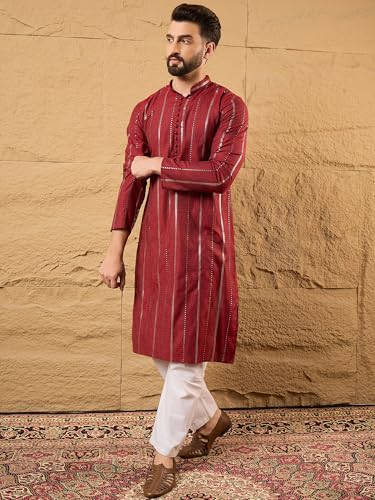 Image of Men's Embroidered Solid Calf Length Kurtas | Men | Kurtas for Mens | Straight Fit Kurta for Men's