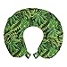 ABAKUHAUS Exótico Cojín de Viaje para Soporte de Cuello, Varias Hojas Arte Tropical, de Espuma con Memoria y Funda Estampada, 30x30 cm, Evergreen Multicolor