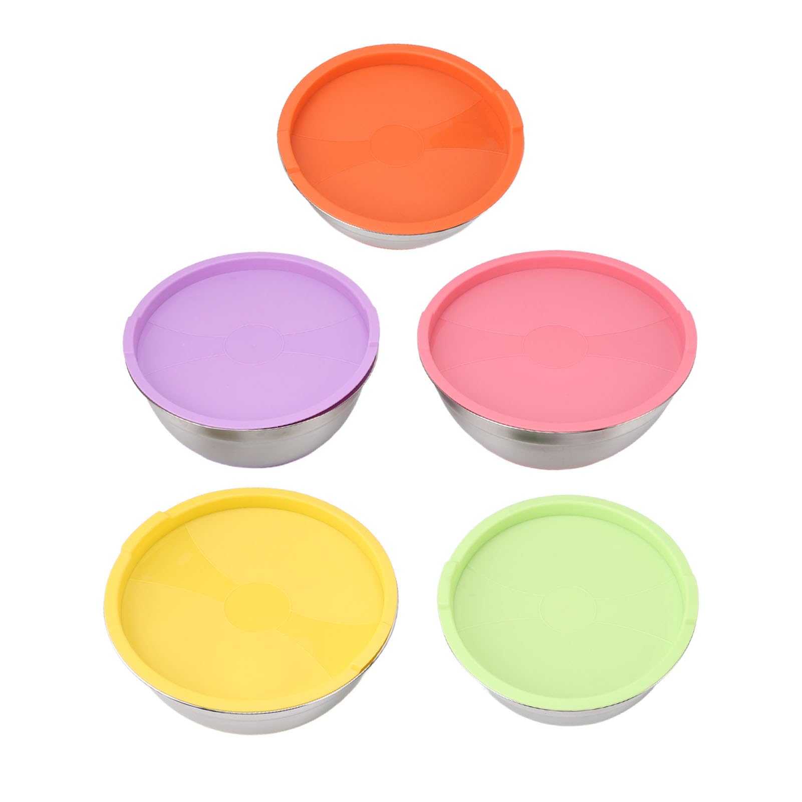 5 Stück Rührschüsseln mit Deckel für die Küche, Edelstahl, bunt, ineinander steckbare Rührschüsseln zum Backen, Vorbereiten, Kochen, Servieren, rutschfeste Silikonböden