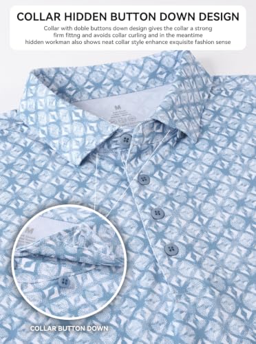 Image of Alex Vando Mens Golf Shirts Short Sleeve Breeze Quick-Dry Print Polo Shirt