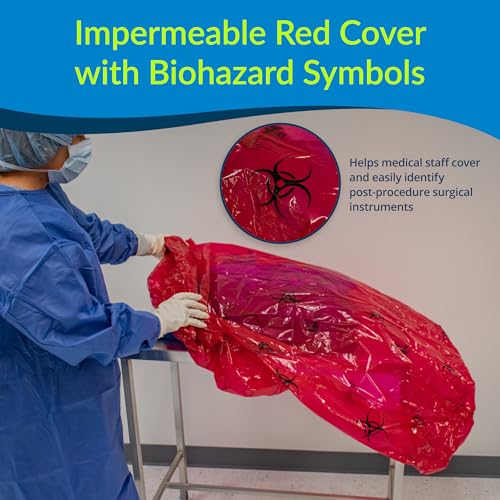Image of TIDI 5540 TIDIShield Transport Cover for Back Table ― Post-Case Back Table Containment Cover ― Red with Biohazard Symbols ― Quantity: 20 Transport /Containment Covers ― Medical Supplies