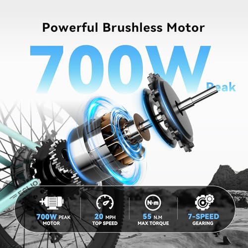 Image of 24'' Electric Bike, Peak 700W Motor 20MPH, 374.4WH Removable Battery 50Miles, Step Through City Cruiser Ebike, Commuter E Bike for Adults, 7-Speed, Front Basket, Full Suspension, UL 2849 Standard