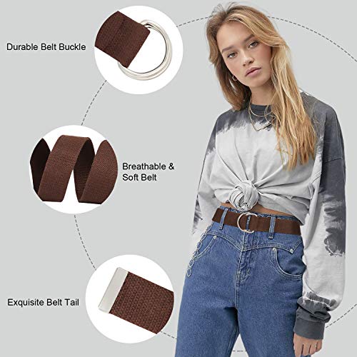 LEACOOLKEY Men Women Double D Ring Canvas Belt with Sliver Buckle Casual Web Fabric Belts Military Belt for Men - Image 4