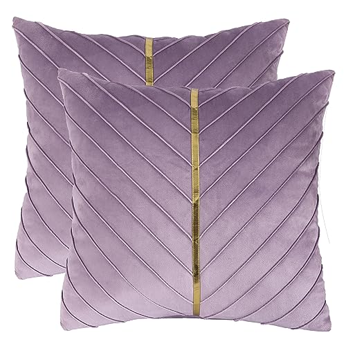 Image of Velvet Throw Pillow Covers 16x16 inch Pack of 2 Gold Decor Purple