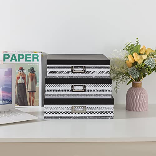 SLPR Nesting Decorative Storage Boxes With Lids for Home Decor - Set of 3: Black and White Photo Storage, Cardboard Document Boxes for Scrapbook, Keepsake, Memories