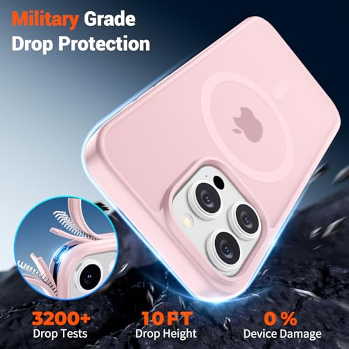 Image of SUPFINE Magnetic for iPhone 15 Pro Max Case with Screen Protector (Compatible with MagSafe) (Military Grade Drop Protection) Translucent Matte Shockproof Phone Cover,Light Pink