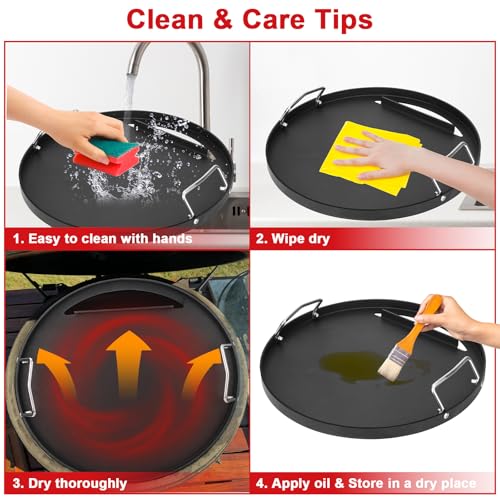 Full Size Griddle Inserts for Kamado Joe Classic Joe Series I II III 18" Charcoal Grill and Smoker, Flat Top Griddle for Large Big Green Egg Grill,Replacement Part for Vision for Solo Stove and Others - Image 5