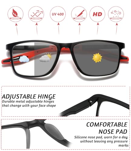 Image of TR90 Photochromic Blue Light Blocking Reading Glasses,Cheaters Readers | Ultralight Sports Style, Adjustable Hinges, Photochromic Lenses, UV400, Indoor Outdoor Reading, Computer Work, Daily