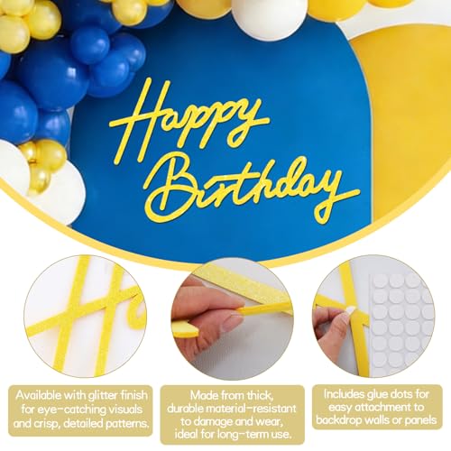 Image of TONIFUL Happy Birthday Sign for Backdrop - Glitter Yellow Felt Banner - Includes Dot Glue - Perfect for Birthday Party Backdrop,Wall Decr,Balloon Arch,Photo Background