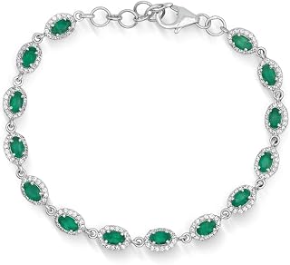 925 sterling silver grön onyx tennisarmband oval fasett ädelsten smycken för kvinnor CZ accent handgjort fint armband hummerlås elegant justerbar handled kläder gåva 15,5 cm