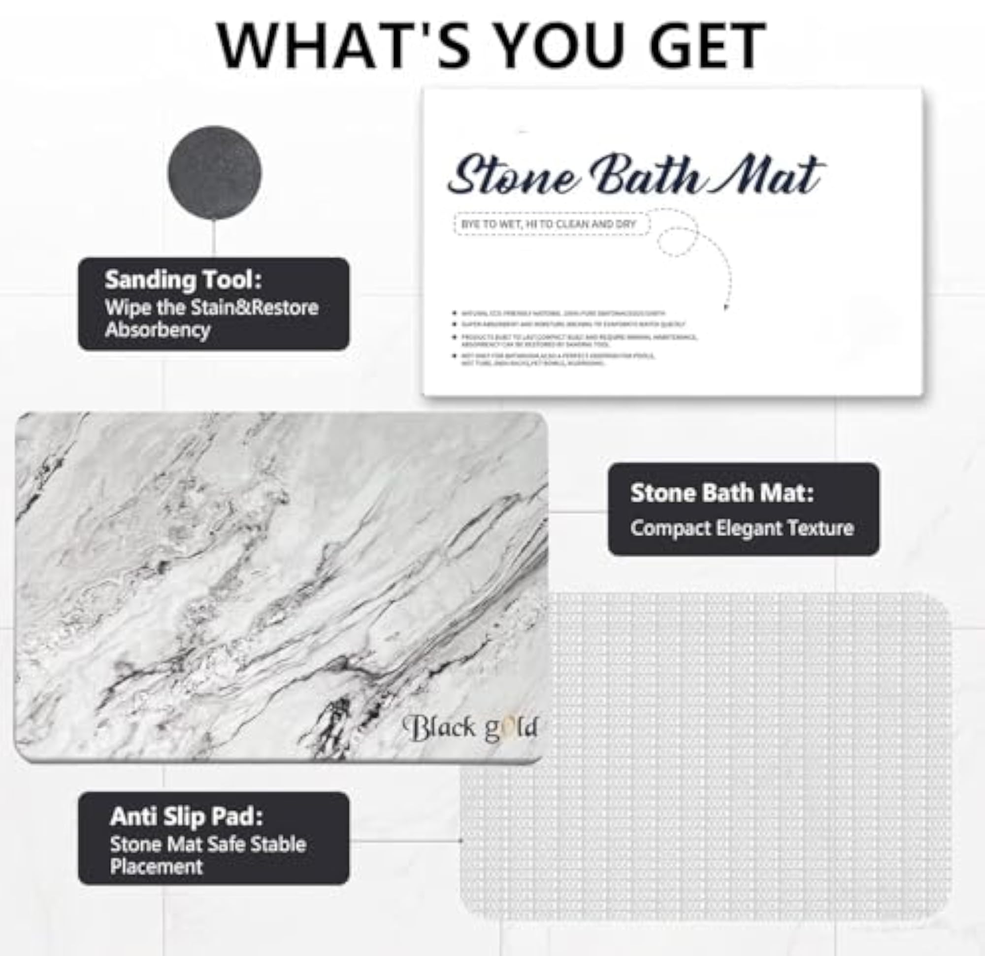 Stone Bath Mat for Bathroom, Diatomite Quick Dry Mat